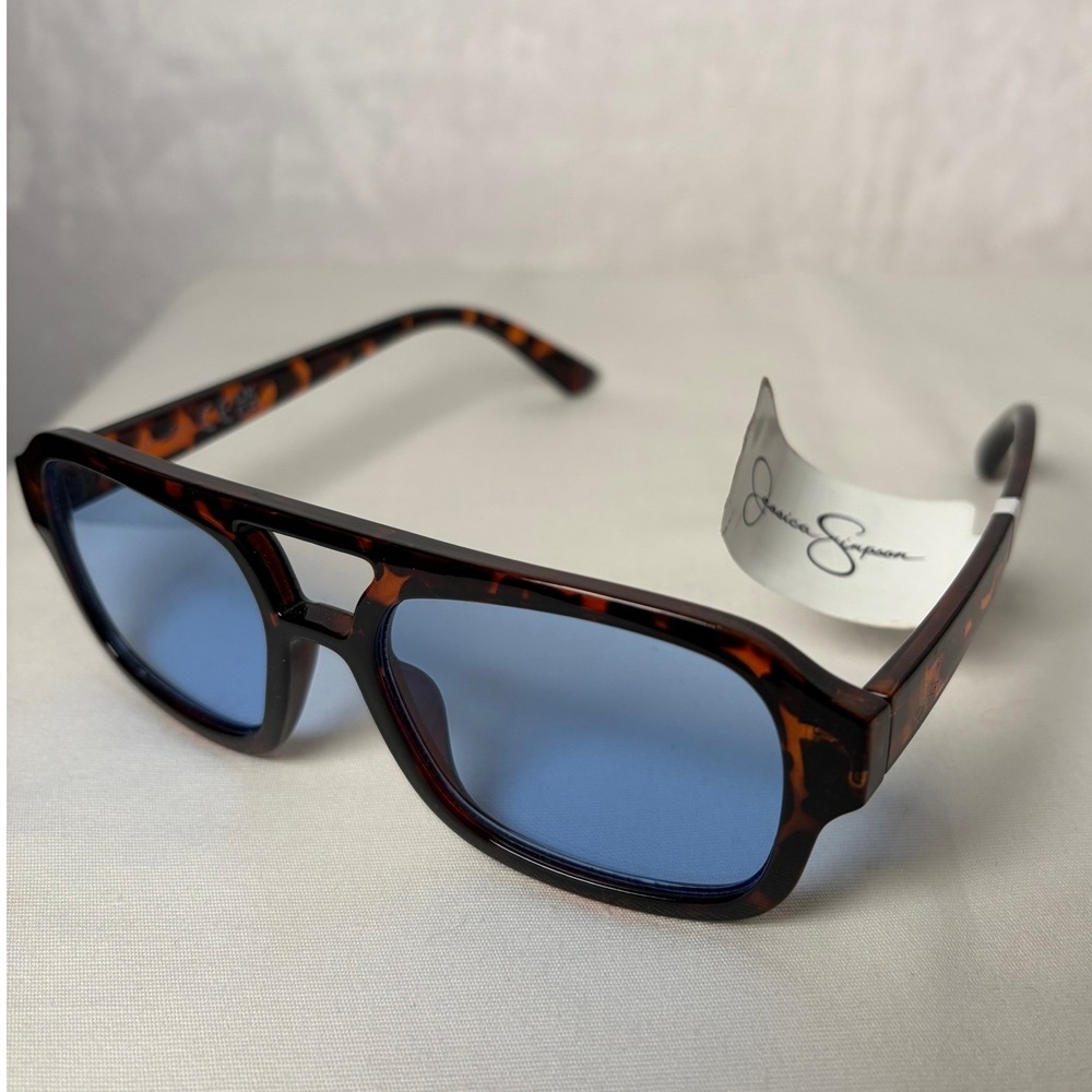 Jessica Simpson Tortoise Aviator Sunglasses Blue Lens NEW